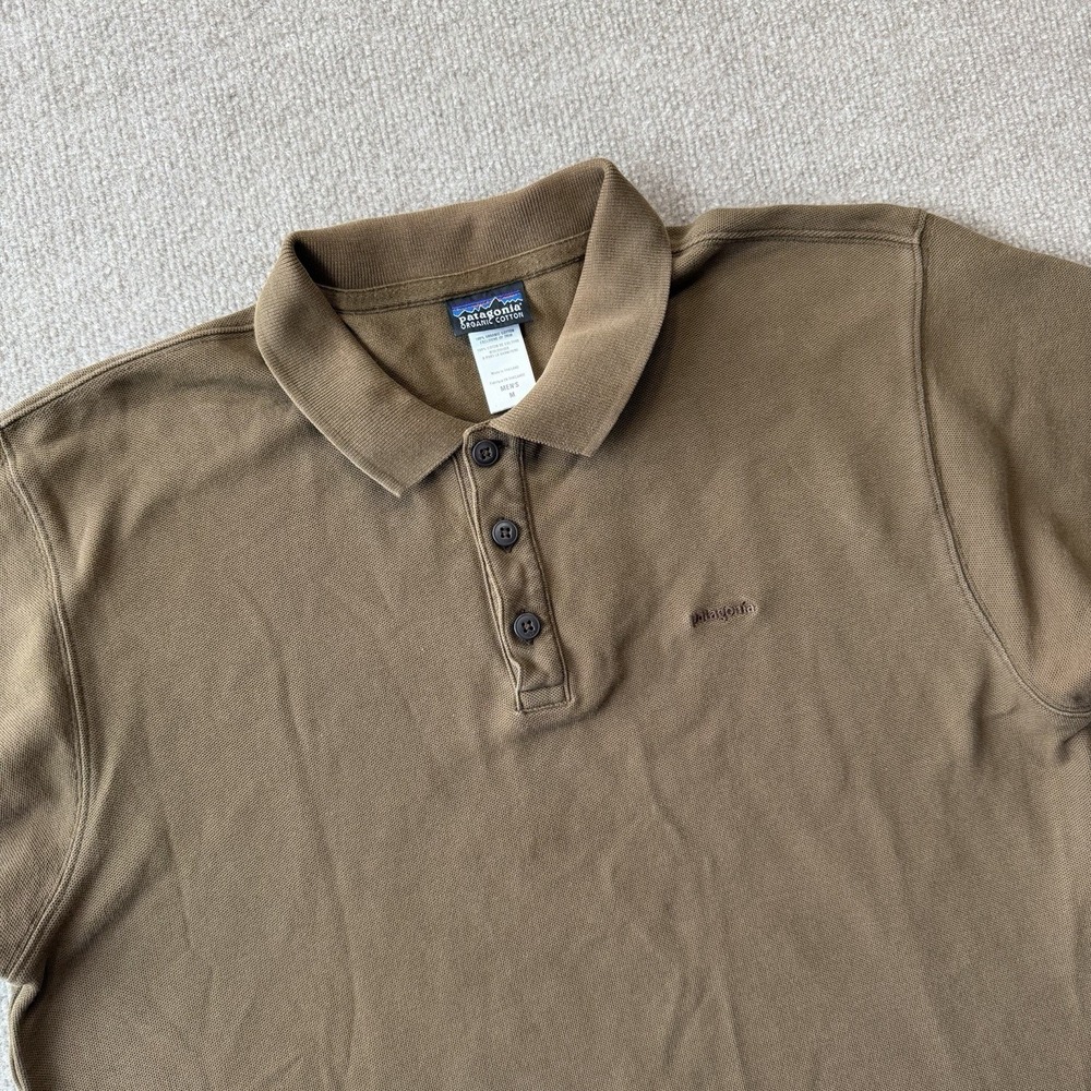 Patagonia Men's Organic Cotton Polo Shirt Brown Collared Short Sleeve Logo Sz M - Picture 1 of 9